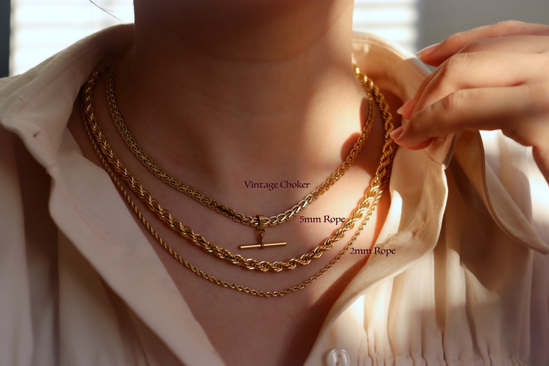 18K GOLD FILLED Vintage Choker Necklace Women Mesh Choker T Bar Charm WATERPROOF Gold Gift Jewelry Non Tarnish Gemstone Zircon Necklace image 2