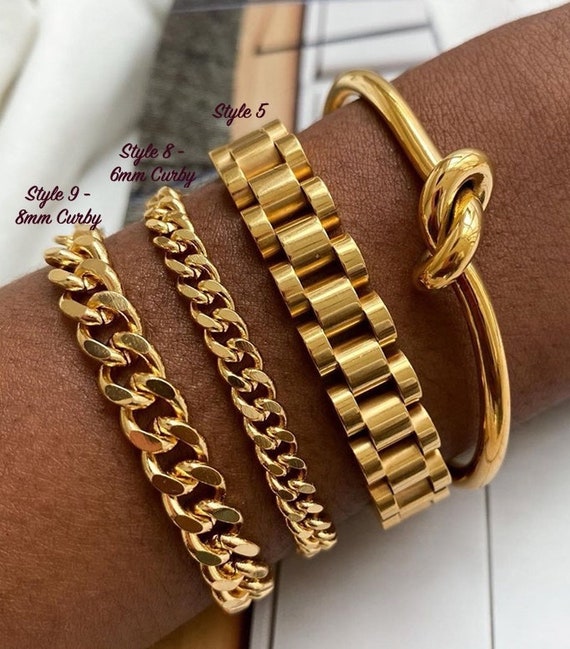 Gold Bracelet Thick Miami Chain Bracelet Women Men Couple Best Friend Bracelet Custom Handmade Mom Watch Christmas Personalized Gift for Her