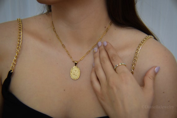 18k Gold Tarot Card Deck Unique Elegant Personalized Custom Cancer Zodiac Sign Constellation Necklace Choker Gold Charm Non Tarnish Jewelry