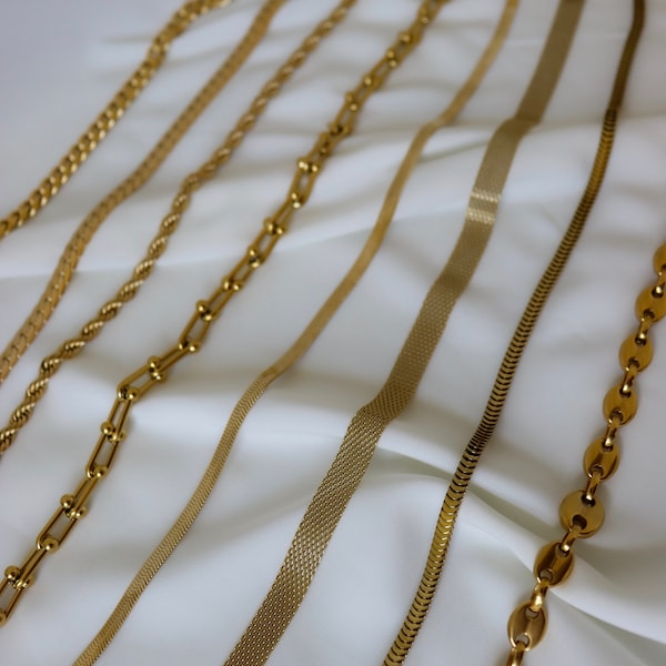 18K Gold Choker Necklace Coffee Bean, Vintage Necklace, Herringbone,Snake Necklace, Vintage Necklace WATERPROOF Jewelry Stainless Steel Gift