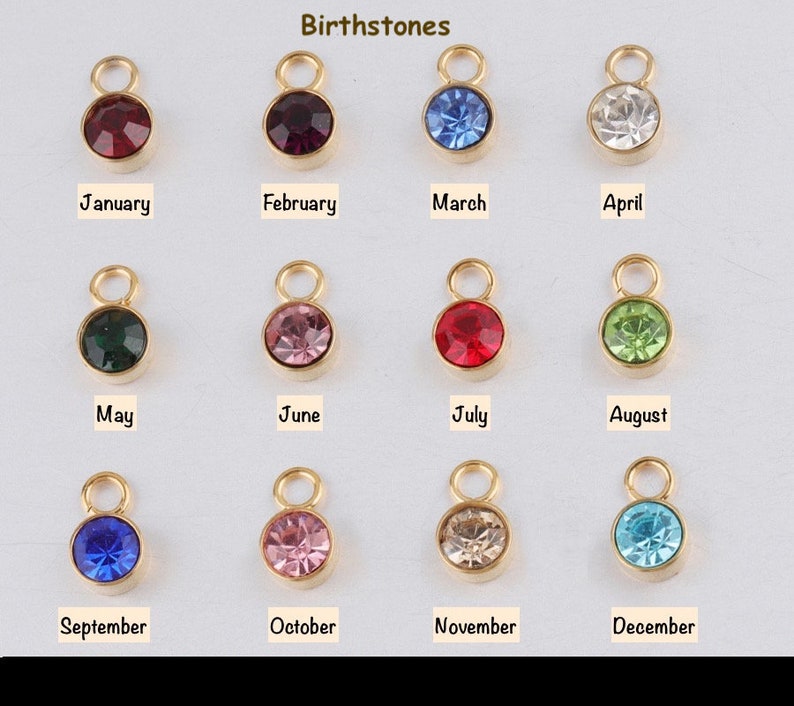 ADD ON GOLD Birthstone Birth Sign, Constellation Signs, Letters, Personalized Charm, Stainless Zircon Pendant For Necklace Bracelets Anklets image 7