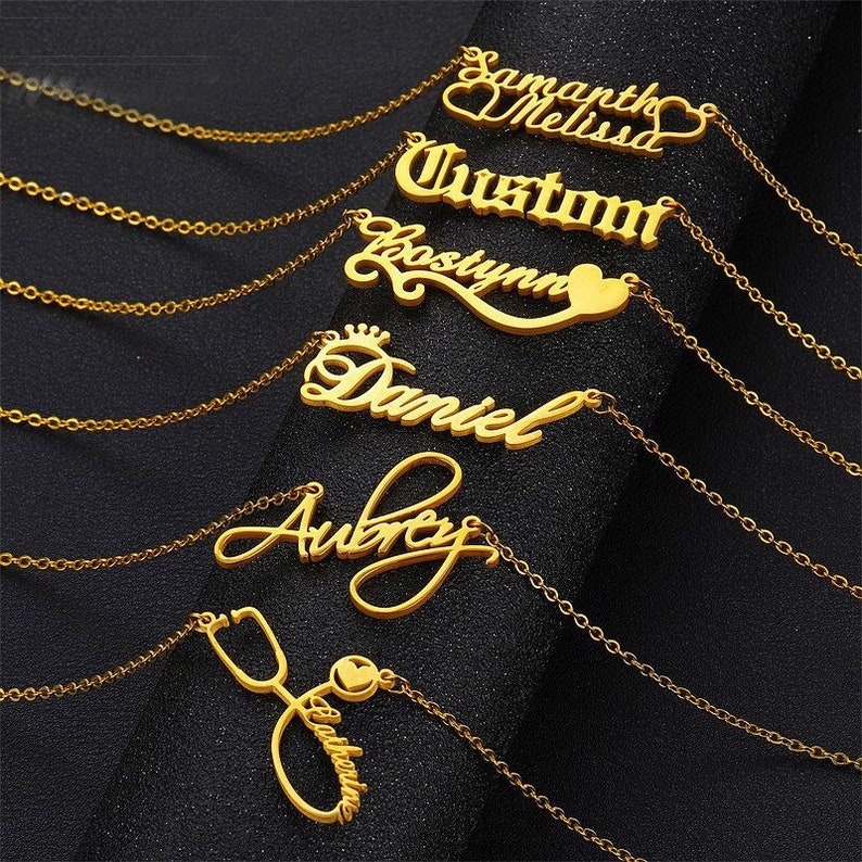 Custom Name Necklace Gold Filled Customized Cursive Script Font Personalized Jewelry Gifts Minimalist Handmade Best Gift For Her Mom Friend image 1