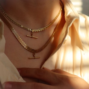 18K GOLD FILLED Vintage Choker Necklace Women Mesh Choker T Bar Charm WATERPROOF Gold Gift Jewelry Non Tarnish Gemstone Zircon Necklace image 8