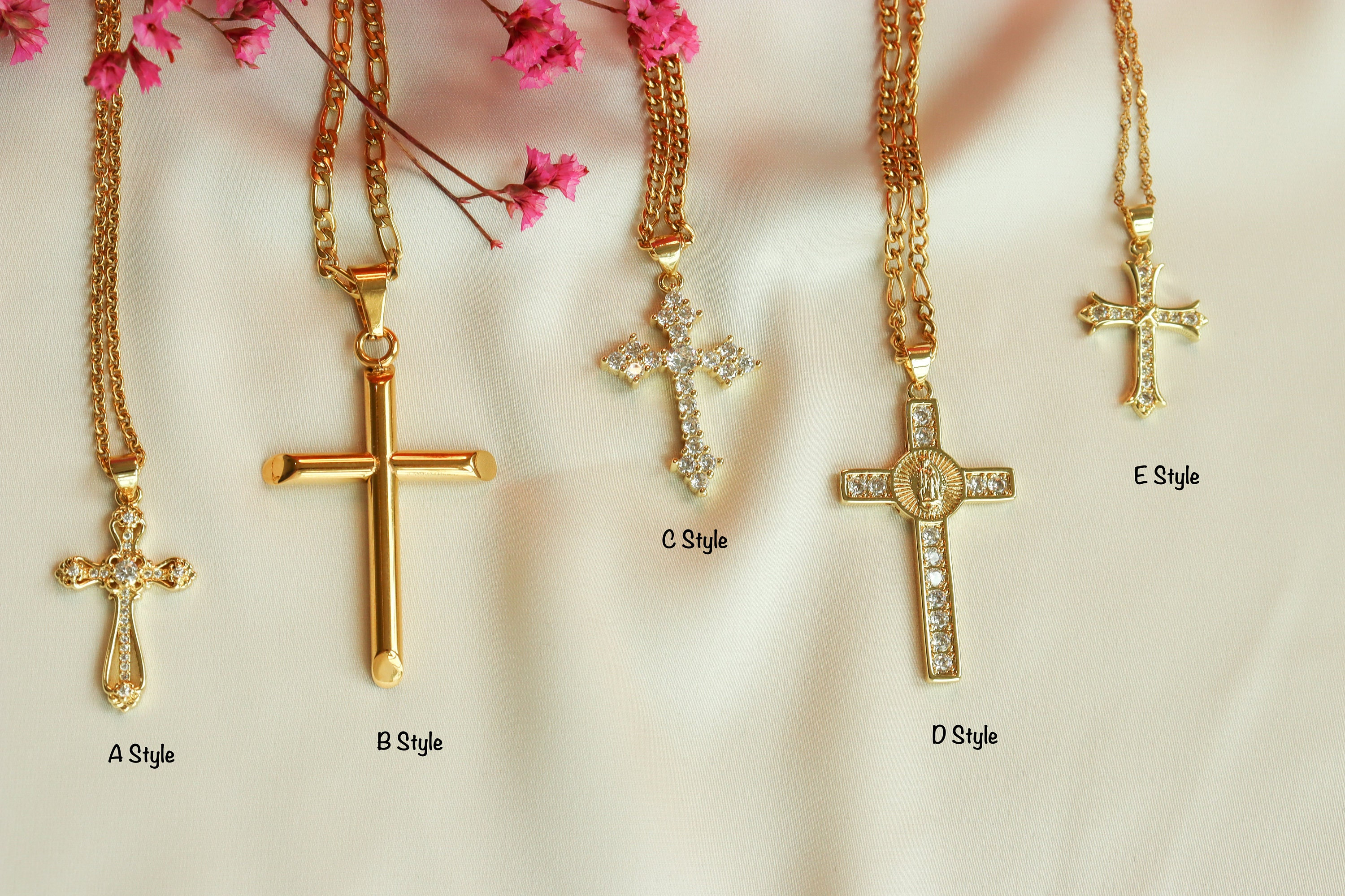 14k Gold Cross Necklace Gold Dainty Religious Cross Women Men Kids