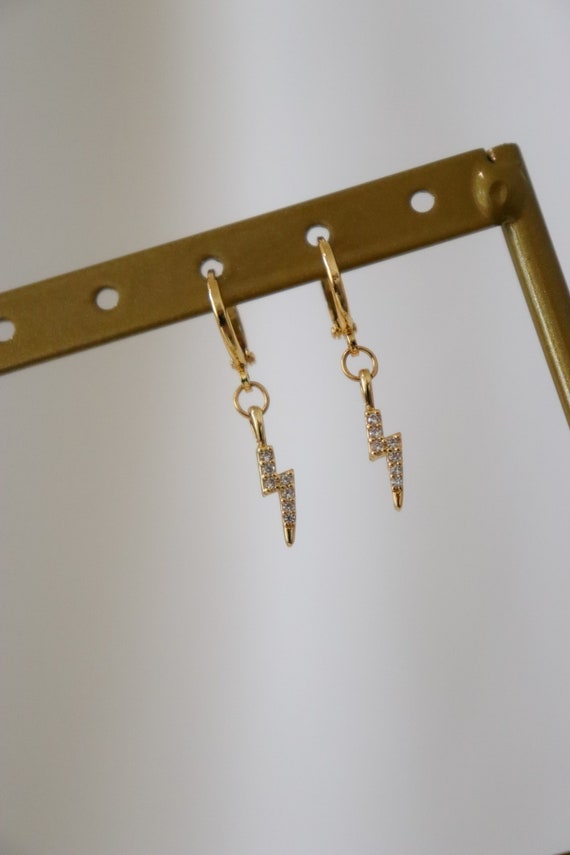 Gold FILLED Lightning Bolt Earrings Zircon Crystal Gold Thin Small Hoop Earrings Waterproof Minimalist Summer Jewelry Set Gift for Her Women