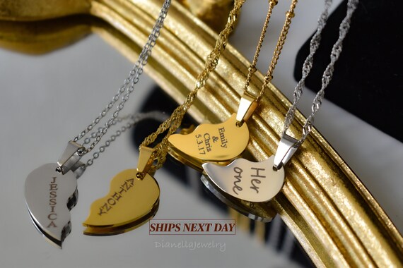 Gold Silver Couple Necklace Name Necklace Birthday Anniversary Love Couple Jewelry Friendship Twin Flame • WATERPROOF Gifts for Him Her BFF