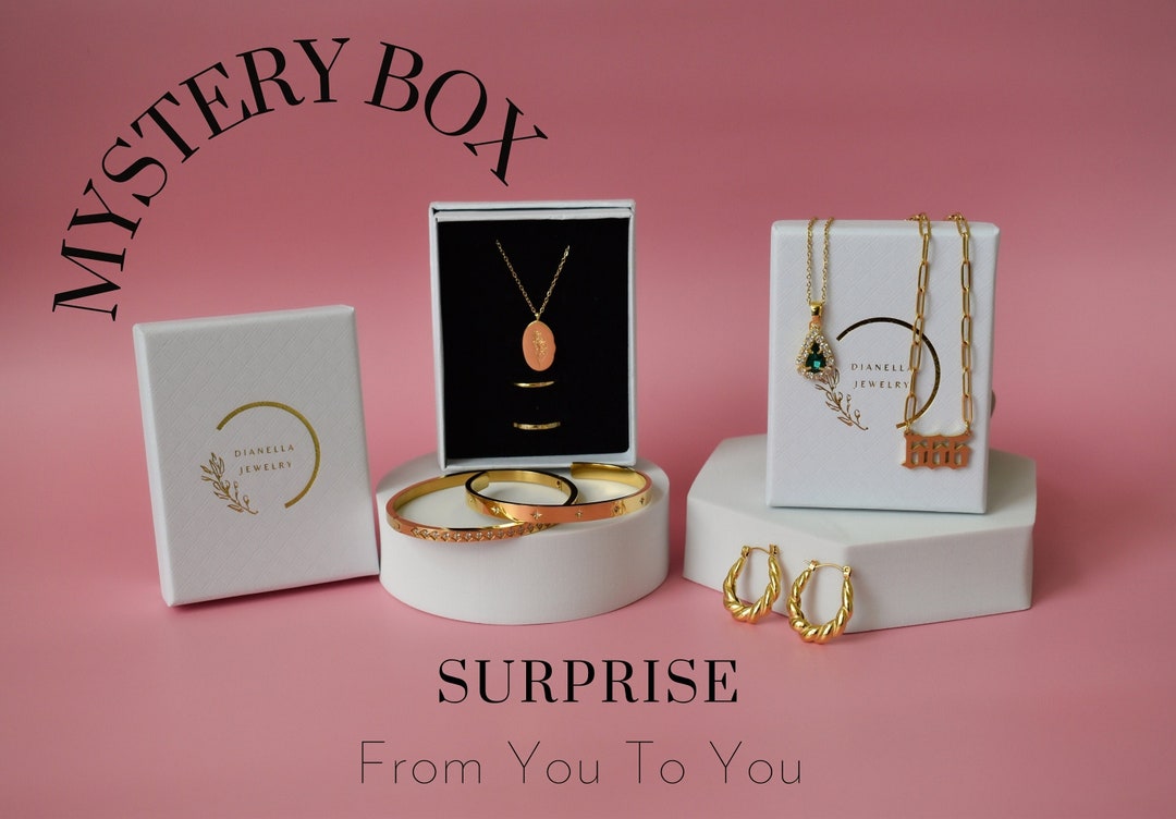 Mystery Jewelry Box, Surprise Box Packaging for You Gold Necklaces Earrings Rings Anklets