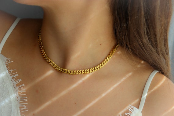 Gold Thick Chain Necklace Bracelet Curb Style Choker Men Women Jewelry Gold Filled Chain Necklace Waterproof Tarnish Free Gift For Her Him