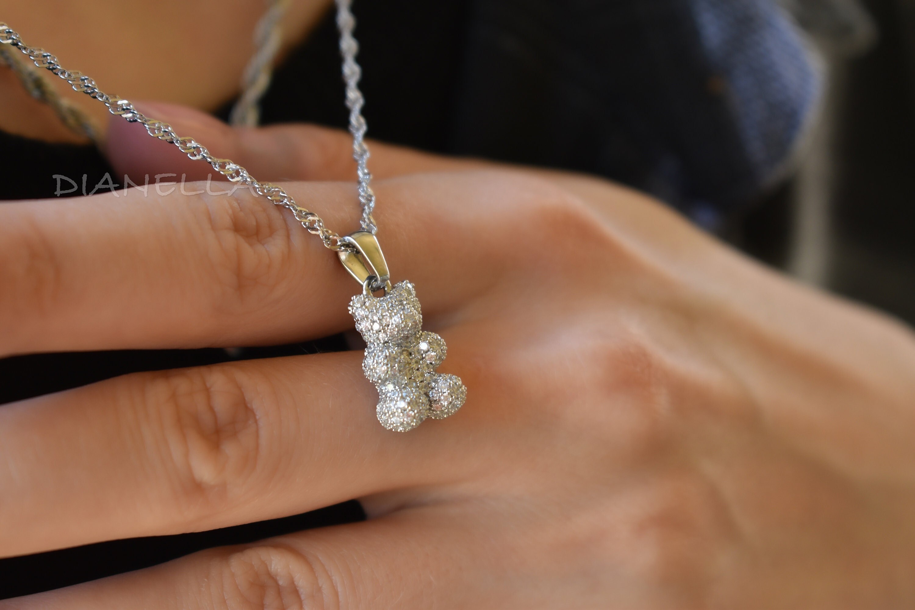 Silver Teddy Bear Necklace, Teddy Bear Charm Pendant, Crystal Bear Animal Necklace, Silver Chain Necklace, Waterproof Jewelry Silver Teddy Bear Necklace, Teddy Bear Charm Pendant, Crystal Bear Animal Necklace, Silver Chain Necklace, Waterproof Jewelry
