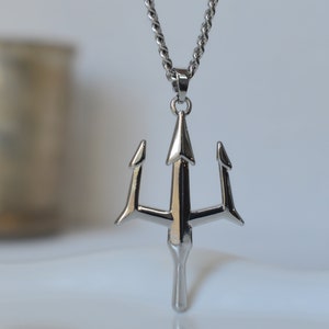 Trident Pitchfork Silver Chain Necklace Poseidon's Trident Pendant Necklace Silver Chain Men Women Gift for Him Man Dad WATERPROOF Jewelry image 4