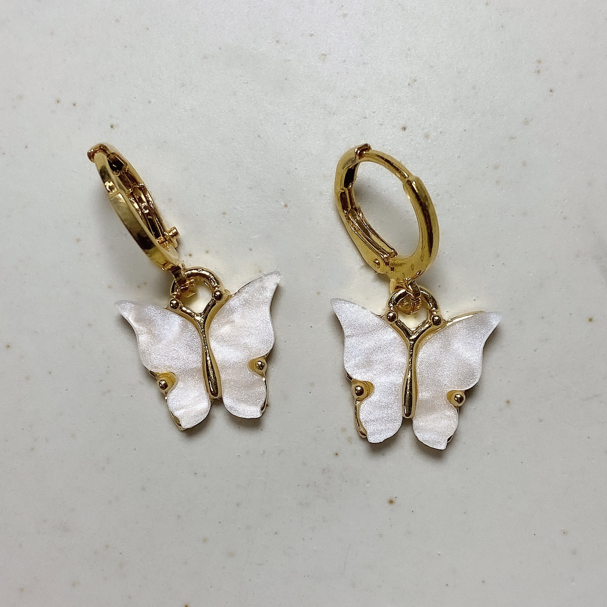 White Butterfly Earrings Colorful Butterfly Wing Earrings Blue Gold