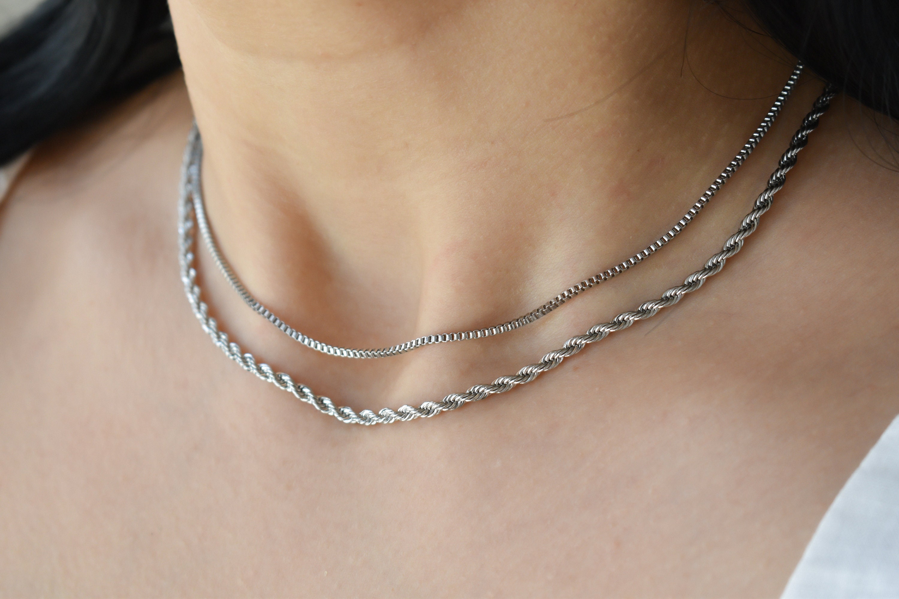 Necklace Layering Silver Necklaces Rope Chain Necklace and Love – CIVIBUY