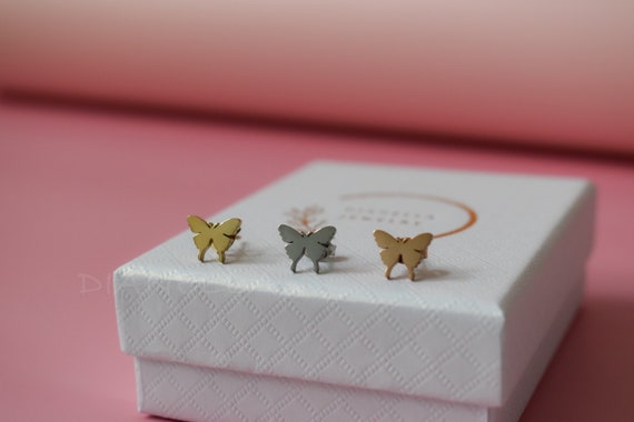 Gold Butterfly Stud Earrings · Silver Gold Rose Butterfly Earrings · WATERPROOF Earrings, Girls Daughter Women Earrings Piercing Ear Jewelry