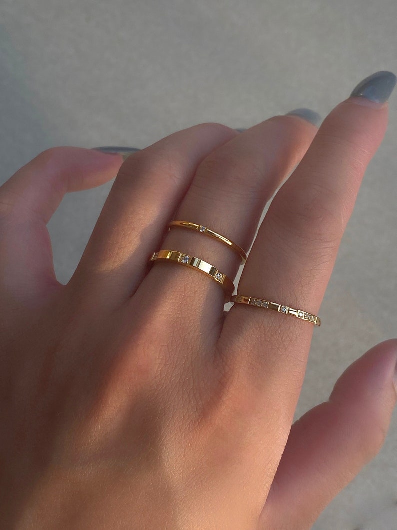 18k Gold Wedding Ring Simple Minimalist Stacked Rings For Women Signet Rings Bridesmaid Gift for Her WATERPROOF Thin Rings 