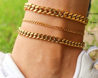 Gold Filled Anklet Bracelet | Gold Chain Anklet | Thick Chain Gold Anklets Ankle Bracelet Set Chain Anklet Set WATERPROOF Beach Pool Jewelry