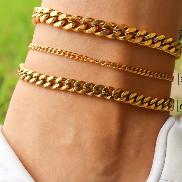 Gold Filled Anklet Bracelet | Gold Chain Anklet | Thick Chain Gold Anklets Ankle Bracelet Set Chain Anklet Set WATERPROOF Beach Pool Jewelry
