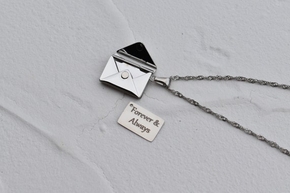 Silver Envelope Locket Necklace, Secret Message Necklace Custom Personalized Mail Letter Best Photo Necklace Jewelry Waterproof Gift For Him