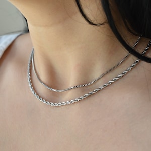 Silver Necklace Layered Set · Sterling Silver Multi Layer Layering Necklace Silver Multi Strand Chain Necklace, Her WATERPROOF Jewelry Gift