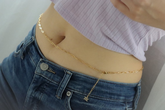 18K Gold Waist Belly Chain, PERSONALIZED Bikini Body Dainty Custom Pearl Beaded Outfit WATERPROOF Resistant Gold Everyday Gold Women Jewelry