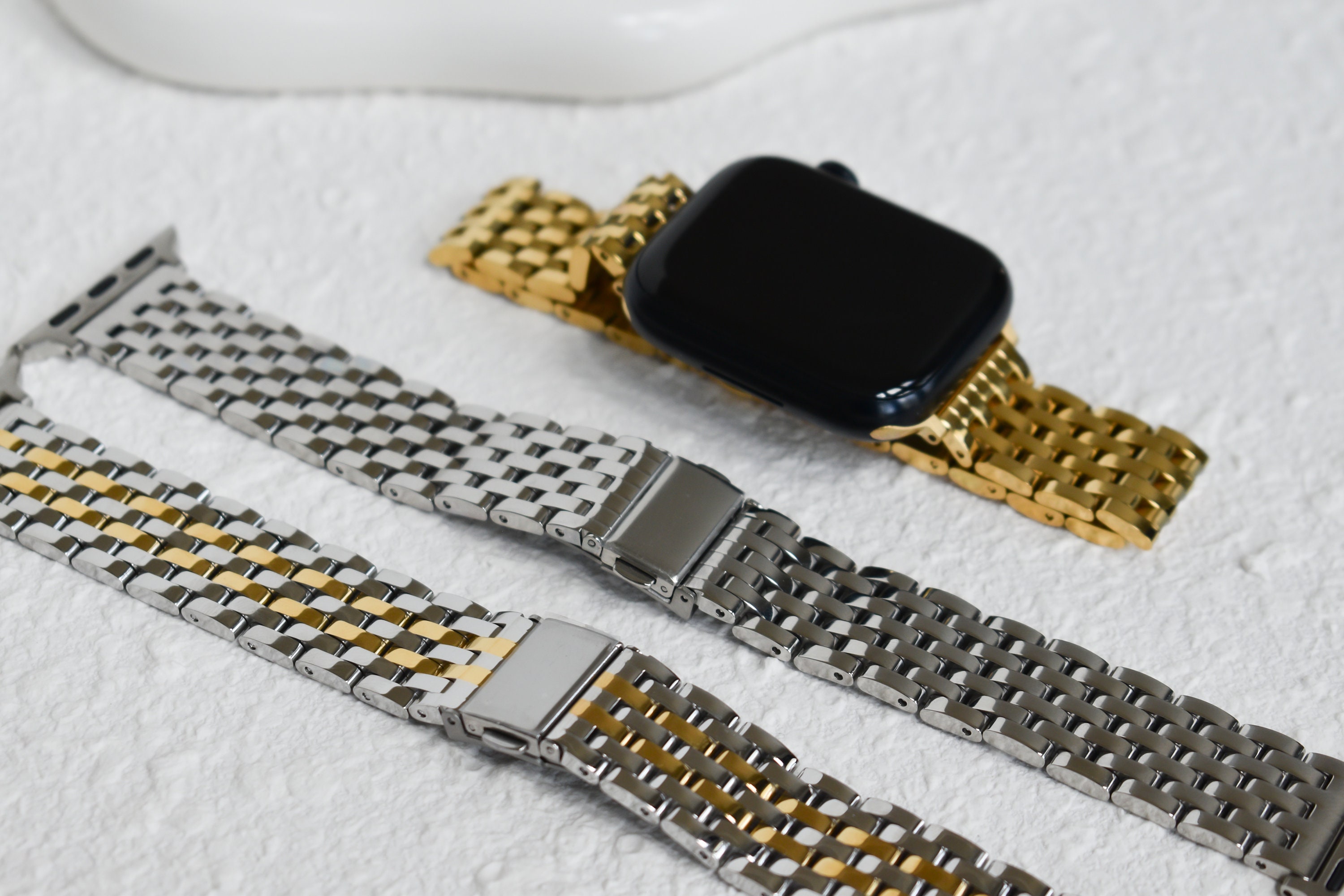 Handmade Apple Watch Band Re-Purposed Double Turn Azur Monogram for Series 1-8, 40mm/41mm / Silver