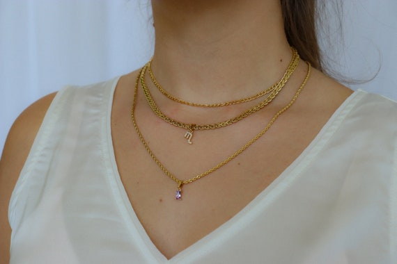 18K Gold Filled Vintage Choker Necklace Women Choker Necklace 3 PIECE-SET WATERPROOF Gold Gift Jewelry Anti Tarnish Gemstone Zircon Necklace