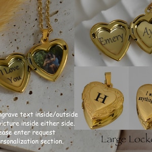 18k Gold Heart Locket Necklace Picture Photo Personalized Necklace Vintage Antique Custom Waterproof Pendant Best Friend Gift For Her Him image 4