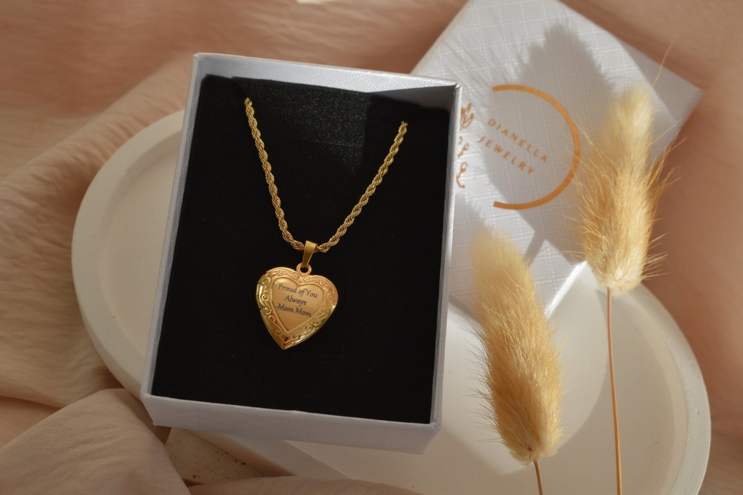 Gold Heart Locket Necklace, Vintage Locket, Photo Necklace, Engraved ...
