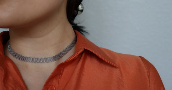 SILVER Vintage Choker Herringbone Necklace, Mesh Choker Necklace Women, Stainless Steel WATERPROOF Jewelry Vintage Jewelry Necklace for Her