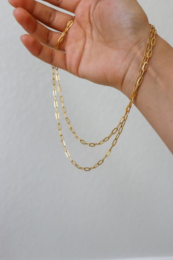 Gold Link Rectangle Chain Necklace, Gold Layering Chain Necklace, Gold Link Choker, Bracelet, Anklet  WATERPROOF Necklace Mothers Day Gift