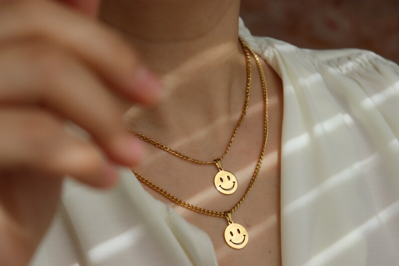 Gold Smiley Face Necklace Emoji Pendant Necklace Gold Charm Etsy