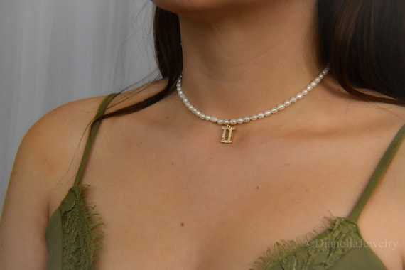 18K Gold Constellations Zodiac Sign Pendant Pearl Choker Necklace Freshwater Pearl Necklace, Zodiac Pendant Gold Chain Necklace Gift For Her