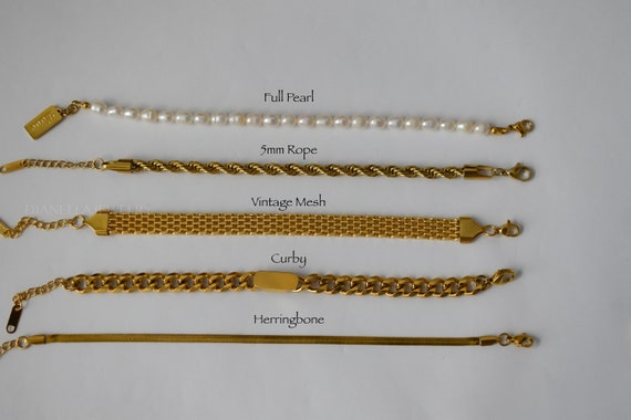 Gold Women Bracelet Pearl Bracelet, Vintage Mesh Bracelet, Set Link Bracelet, Mens Bracelets WATERPROOF Jewelry Gold Filled Chain Bracelet
