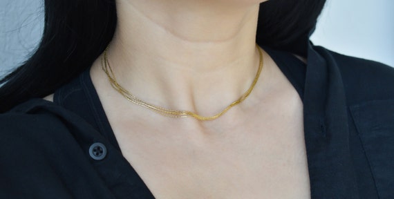 Gold Filled Four Layering Necklace - Minimalist Chain Necklace, Snake Overlapping Necklace For Bouquet, Women Girl Layer Necklace WATERPROOF