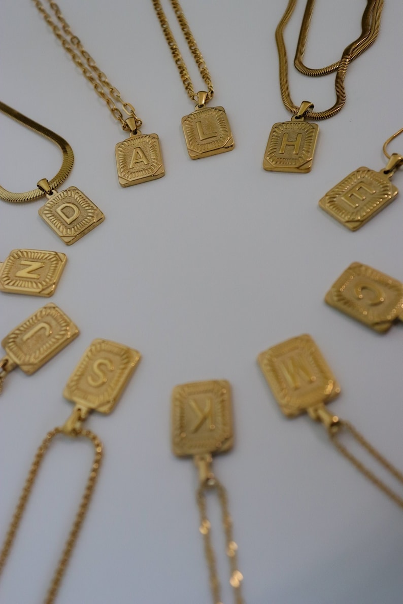 Initial Letter Necklace Medal Gold WATERPROOF Pendant Etsy