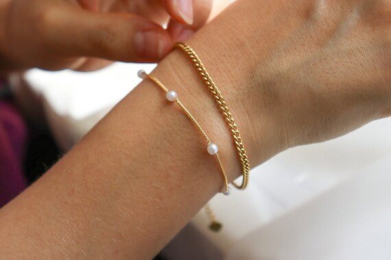 18K Gold Freshwater Pearl Bracelet Curby Bracelet Waterproof
