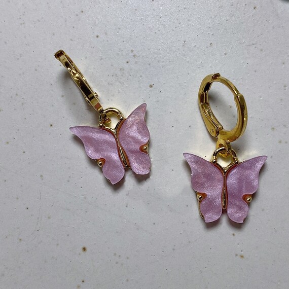 Gold Purple Butterfly Set,Purple Butterfly Earrings, Huggies, Butterfly Wing  MARIPOSA Choker Necklace, Waterproof Birthday Gift, Jewelry