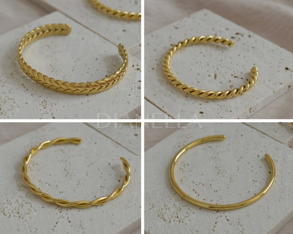 Gold Cuff Bracelet, Adjustable Cuff Bracelet, Open Dainty Women WATERPROOF Bracelet Gold Minimalist Christmas Wire Cuff Vintage Her Gifts