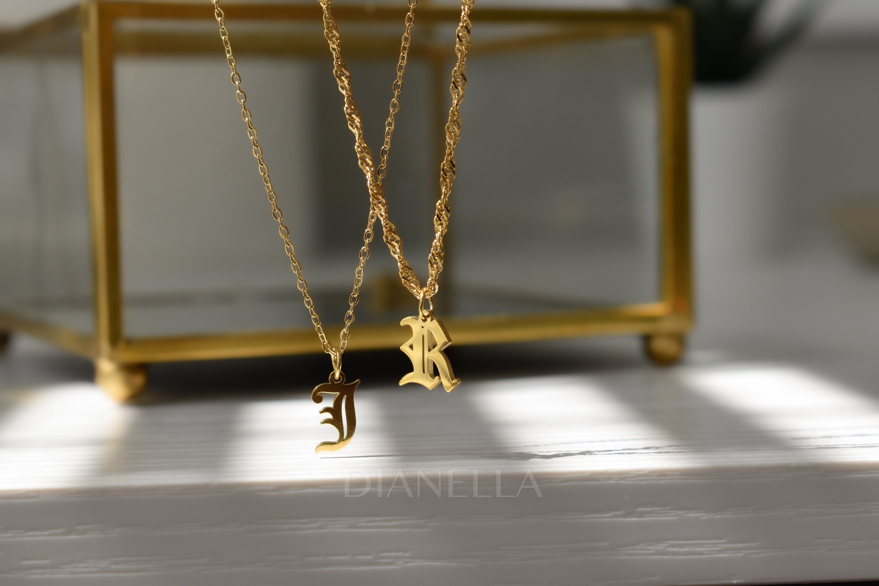 Gold Filled Old English Name Necklace Old English Initial