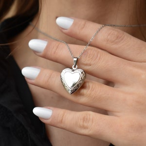 Sterling Silver Heart Locket Necklace, Silver Locket Necklace, Photo Necklace Gift Heart Locket Necklace, WATERPROOF Jewelry Custom Handmade image 4