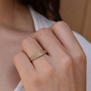 Pave Signet Ring • Gold Filled Band Skinny Wide Ring • Stacking Ring • Diamond Signet Ring • Statement Ring • Gift For Mom WATERPROOF Rings