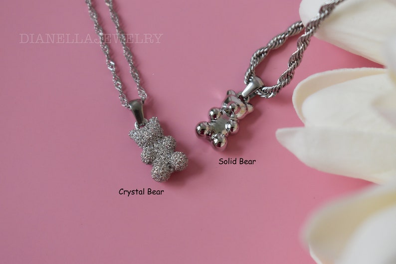 Silver Bear Necklace, Teddy Bear Charm Pendant, Crystal Bear Animal Necklace, Silver Chain Necklace, WATERPROOF Jewelry Gift for Her Him image 6