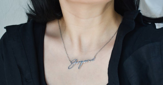 Silver Gorgeous Necklace, Gorgeous Pendant, Handwriting Custom Necklace, Sterling Silver Dainty Cable Twist Rope Chain Necklace WATERPROOF