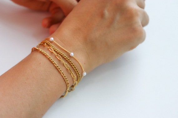 Gold FILLED Freshwater Pearl Bracelet, Curby Bracelet, Waterproof, Bracelet, Anti Tarnish, Dainty Bracelet Gold HANDMADE Daily Women Jewelry