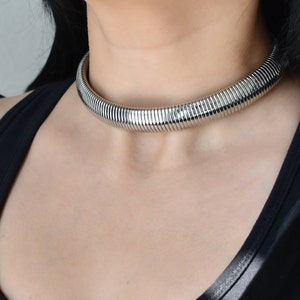 Silver Choker Necklace, Sterling Silver Thick Choker, Woman Choker Necklace Chunky Neck Chain Punk WATERPROOF Jewelry Gift For Him Her Women image 3