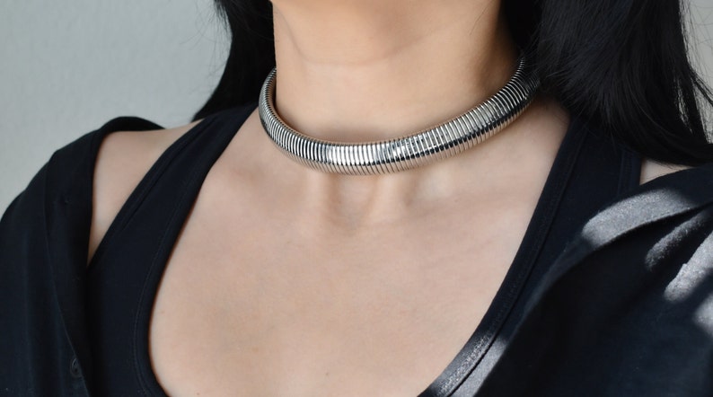 Silver Choker Necklace, Sterling Silver Thick Choker, Woman Choker Necklace Chunky Neck Chain Punk WATERPROOF Jewelry Gift For Him Her Women image 3