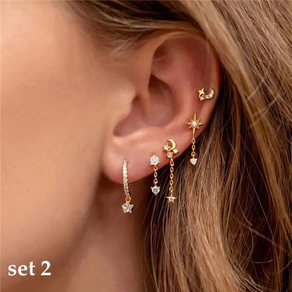 Gold Piercing Earring Double Piercing Earring Set Conch Piercing