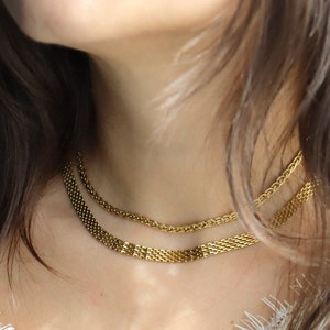 18K GOLD FILLED Vintage Choker Necklace Women Mesh Choker T Bar Charm WATERPROOF Gold Gift Jewelry Non Tarnish Gemstone Zircon Necklace image 3