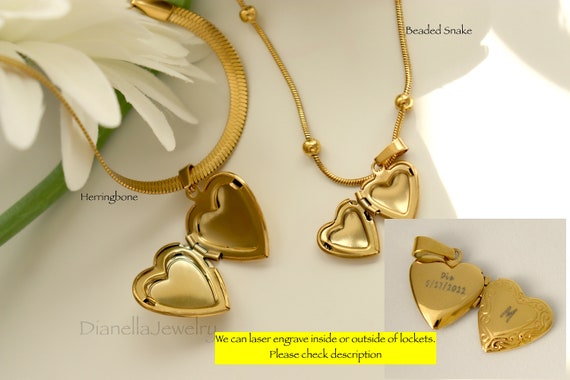 Woman Classic 18K Gold Plated Stainless Steel Heart Photo Frame Necklace Chain 