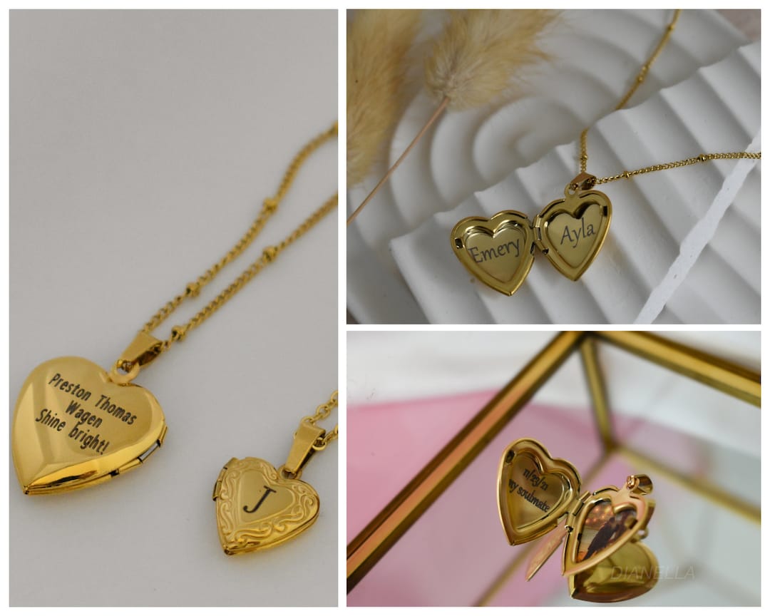 18k Gold Stainless Steel Heart Locket Necklace Vintage Locket Waterproof  Necklace Engraved Photo Pendant Personalized Gift Mom Her Him Women - Etsy