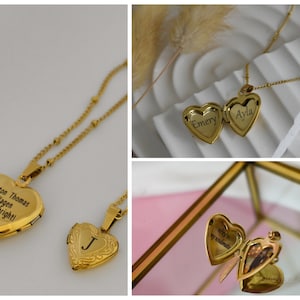 18k Gold Stainless Steel Heart Locket Necklace Vintage Locket Waterproof Necklace Engraved Photo Pendant Personalized Gift Mom Her Him Women